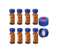 2ML Autosampler Vials Pack Of 100 - HPLC Vials 9-425 Amber Vials with Blue Screw Caps,White Red Septa