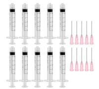 2ML Syringes with 20G Blunt Tip Needles, 10Pcs Shot Syringes for Experiments, Industrial Use, Plastic Syringe with Measurement for Refilling and Measuring Liquids, Oil or Glue Applicator