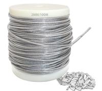 2mm 304 Wire Rope Stainless Steel Wire Cable 100m Length 7x7 Cross Section 275kg Breaking Load stainless steel cable with 100 Pcs Aluminum Crimping Clamps Loop Sleeve (Diameter: 2mm Length: 100m)