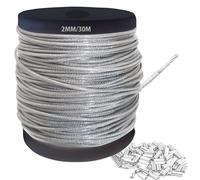 2mm 304 Wire Rope Stainless Steel Wire Cable 30m Length 7x7 Cross Section 275kg Breaking Load stainless steel cable with 30 Pcs Aluminum Crimping Clamps Loop Sleeve