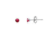 2MM Classic Brilliant Round Cut Cubic Zirconia (CZ) Sterling Silver Solitaire Stud Earrings/Ear Studs for Women Ladies Girls - Birthstone Earrings - RUBY RED. 2-RUBY