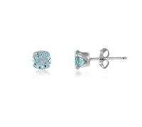 2MM Classic Brilliant Round Cut Cubic Zirconia (CZ) Sterling Silver Solitaire Stud Earrings/Ear Studs for Women Ladies Girls - Birthstone Earrings - AQUAMARINE BLUE. 2-AQUA