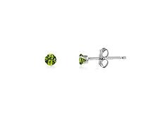 2MM Classic Brilliant Round Cut Cubic Zirconia (CZ) Sterling Silver Solitaire Stud Earrings/Ear Studs for Women Ladies Girls - Birthstone Earrings - PERIDOT GREEN. 2-PERI