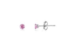 2MM Classic Brilliant Round Cut Cubic Zirconia (CZ) Sterling Silver Solitaire Stud Earrings/Ear Studs for Women Ladies Girls - Birthstone Earrings - PINK. 2-PINK
