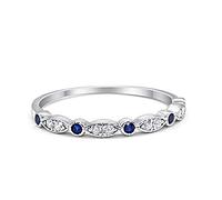 2mm Half Eternity Wedding Band Art Deco Design Round Simulated Blue Sapphire CZ 925 Sterling Silver, Size-11