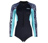 2MM Neoprene Wetsuit for Women, Long Sleeve One Piece Shorty Surf Suit Swimsuit with Front Zip for Surfing, Swimming, Diving, UPF 50+