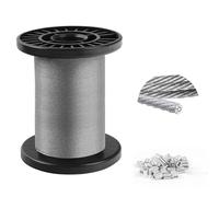 2mm steel wire 304 Stainless Steel Wire Cable 30m, 7x7 Strand Core Multi-Purpose Metal Cable for Gardens, Hanging, Outdoor Use, 250kg Breaking Strength with 30 Aluminum Loops