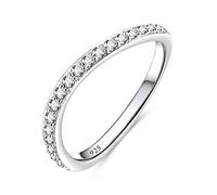 2mm Sterling Silver Silver Wedding Band Cubic Zirconia Half Eternity Stackable Engagement Ring Size 3-13
