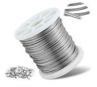 2mm Wire Rope, 304 Stainless Steel Wire Cable with Aluminum Crimping Loop, 100m Stainless Steel Hanging Cable 7x7 Cross Section for Picture Hanging, Clothes Line