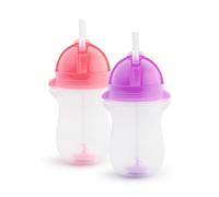 Munchkin Click Lock Tip & Sip Straw Cup Set| Baby & Toddler Sippy Cups with Straw| BPA Free Non Spill Cup|Baby Straw Cup| Weighted Straw Childrens Cups|10oz/296 ml| 2 Pack| Pink/Purple