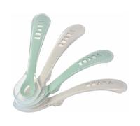 Béaba - Silicone Spoon for Baby and Children - Set of 4 - Stage 2 - Soft - Rounded tip - Ergonomic Handle - Velvet Grey/sage Green