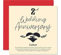 2nd Anniversary Card for Husband Wife Boyfriend Girlfriend - 2nd Wedding Anniversary - Cotton Wedding Card for Women Men Her Him, 145mm Greeting Cards Fiance Fiancee