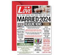2nd Anniversary Card for Men Women - Newspaper Married in 2024 - Happy 2 Year Wedding Anniversary Card for Wife Partner Husband Companion, A5 Anniversaries Greeting Cards