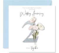 2nd Anniversary Card for Women Men - Fancy Floral Flowers - Happy 2 Year Anniversary Card for Family Friends Son Brother, 145mm Wedding Anniversaries Greeting Cards