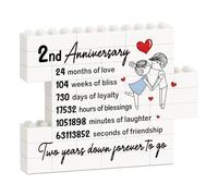 2nd Anniversary Romantic Gifts for Him Her - Building Blocks Plaque
