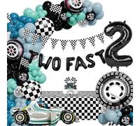 2nd Birthday Boy Car, Racing Theme Party Decorations - 2 Balloons, Cake Topper