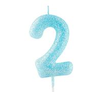 2nd Birthday Candle Blue Glitter Number 2 Candles Luminous Cake Topper Decorations Happy Birthday Candle for Girls Boy Women Anniversary Celebrations Party Supplies