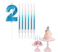 2nd Birthday Candle Blue Number 2 Candle for Birthday Cake with Blue Long Candles, Blue 2 Candle for Cake Birthday Cake Topper Decorations for Boys Birthday Wedding Anniversary Party