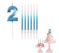 2nd Birthday Candle Blue Number 2 Candle for Birthday Cake with Blue Long Candles, Blue 2 Candle for Cake Birthday Cake Topper Decorations for Boys Birthday Wedding Anniversary Party