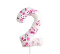 2nd Birthday Candle Cherry Blossom Number 2 Candle Cherry Blossom Cake Decoration Birthday Party Supplies White Pink Sakura Themed Cake Topper Decoration for Kids Boy Girl Party Decor Supplies