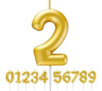 2nd Birthday Candle Gold - Number 2 Cake Candle, 3D Candle for 2nd Birthday/Anniversary Cake Decoration