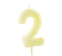 2nd Birthday Candle Gold Yellow Glitter Number 2 Candles Luminous Cake Topper Decorations Happy Birthday Candle for Girls Boy Women Anniversary Celebrations Party Supplies