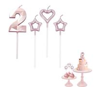 2nd Birthday Candle Rose Gold Number 2 Candle for Birthday Cake with Heart-Shaped Candles, Rose Gold 2 Candle for Cake Birthday Cake Topper Decorations for Girls Birthday Wedding Anniversary Party