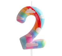 2nd Birthday Candles Number 2 Pink Rainbow Birthday Party Cloud Rainbow Theme Adorable Design for Baby Girl Boy Birthday Cake Topper, Graduation Celebration Anniversary Wedding Decorations