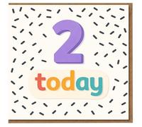 2nd Birthday Card - '2 Today' Colourful Kids Card with Sprinkles Pattern, Bright Multicolour Letters, Fun Toddler Birthday for Boys or Girls