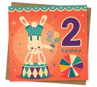 2nd Birthday Card, 2nd Birthday Card for Child, Cute Bunny Circus Design with '2 Today' Message, Fun Celebration for Son, Daughter, Grandchild or Niece