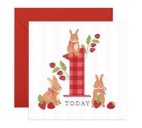 2nd Birthday Card - Adorable Bunny & Strawberry - Gifts for Cute Age 2 for Kids, Toddlers, Boys, Girls, Animal & Bunnies Lover, Pet Owners, Niece, Nephew, Grandson, Granddaughter -Comes with Stickers