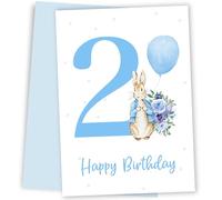 2nd Birthday Card Boy - Blue Bunny Rabbit - Age 2 Year Old Birthday Card for Boy Nephew Son Great Grandson God Son Godson Cousin Keepsake on Second Bday
