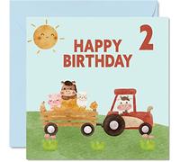 2nd Birthday Card Boy - Farmyard Farm Animals - Happy Birthday Card 2 Year Old Boy Girl, Girls Boys Cards for Him Her, 145mm Greeting for Son Nephew Grandson Kid Children