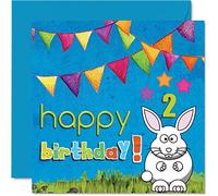 2nd Birthday Card Boy Girl - Bunny Rabbit - Happy Birthday Card 2 Year Old Boy, Girls Boys Cards for Her Him, 145mm Greeting for Son Daughter Nephew Niece Grandson Little Brother