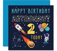 2nd Birthday Card Boy - Space Astronaut Cosmos - Happy Birthday Card 2 Year Old Boy Girl, Girls Boys Cards, 145mm Greeting for Son Daughter Niece Nephew Grandson