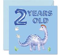 2nd Birthday Card - Dinosaur & Balloons - Happy Birthday Card 2 Year Old Boy, Boys Cards for Him, 145mm Greeting for Son Nephew Grandson Kid Children