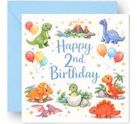 2nd Birthday Card for Boys - Two Today - 2 Years Old - Cute Dinosaur Design - Happy Second Birthday Greeting Card for Grandson Nephew Son - Includes Blue Envelope - 14cm