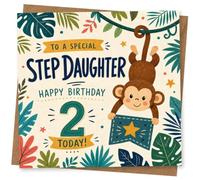 2nd Birthday Card for Girl, Cute Monkey Design | Blank inside for your own message; premium 360gsm card with matching envelope, designed and printed in the UK