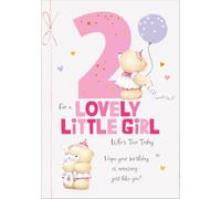 2nd Birthday Card for Girls, Pink Teddy Bear Design, 'Lovely Little Girl' Message