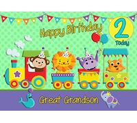2nd Birthday Card for Great Grandson (Train Green) - From Grandad Grandma Greeting Gift Keepsake Blank Inside Premium Quality Envelope Included UK Seller