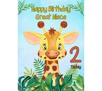 2nd Birthday Card for Great Niece (Giraffe) - From Auntie Uncle Greeting Gift Keepsake Blank Inside Animal Lover Premium Quality Envelope Included UK Seller