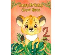 2nd Birthday Card for Great Niece (Lion) - From Auntie Uncle Greeting Gift Keepsake Blank Inside Animal Lover Premium Quality Envelope Included UK Seller