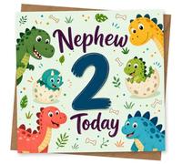 2nd Birthday Card for Nephew, Cute Dinosaur Design | Blank inside for your own message; premium 360gsm card with matching envelope, designed and printed in the UK