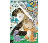 2nd Birthday Card for Nephew, Dinosaur Age 2 for 2 Year Old Boy