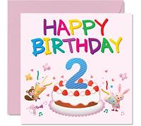 2nd Birthday Card Girl - Critter Party Birthday Card - Happy 2 Year Old Girl, Girls Cards for Her, 145mm Greeting for Daughter Niece Granddaughter Kid Children