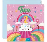 2nd Birthday Card Girl - Cupcake Rainbow - Happy Birthday Card for 2 Year Old Girl, Age 2 Girls Cards, 145mm Bday Greeting