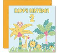 2nd Birthday Card Girl - Jungle Birthday Card - Happy 2 Year Old Girl Boy, Boys Girls Cards for Her Him, 145mm Greeting for Daughter Son Nephew Niece Granddaughter