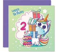 2nd Birthday Card Girl - Magical Unicorn Cake - Unicorn Birthday Card for 2 Year Old Girl, Age 2 Girls Cards, 145mm Cute Greeting