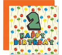 2nd Birthday Card Unisex - Lollipop Sweets Candy - Happy Birthday Card 2 Year Old Son Daughter Brother Sister Grandson Granddaughter Niece Nephew Cousin, 145mm Bday Greeting