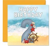 2nd Birthday Card Unisex - Seaside Beach - Happy Birthday Card 2 Year Old Boys Girls, 145mm Greeting for Son Daughter Brother Sister Grandson Granddaughter Niece Nephew Cousin